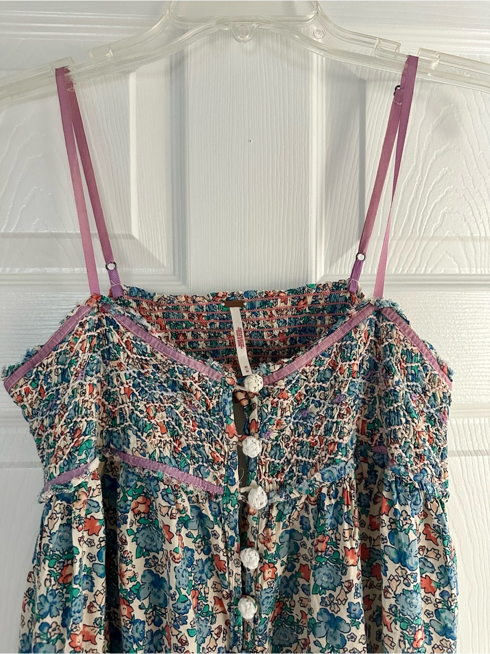 Free People Teal and Pink Floral Midi Dress with Button Front - Picture 6 of 13